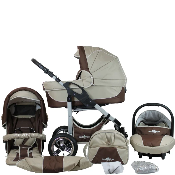 Bergsteiger 10tlg. Set: Kombi Kinderwagen “Capri” In Beige/Braun 1