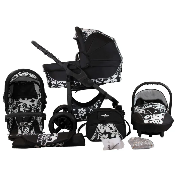 Bergsteiger 10tlg. Set: Kombi Kinderwagen “Capri” In Schwarz/Gemustert 1