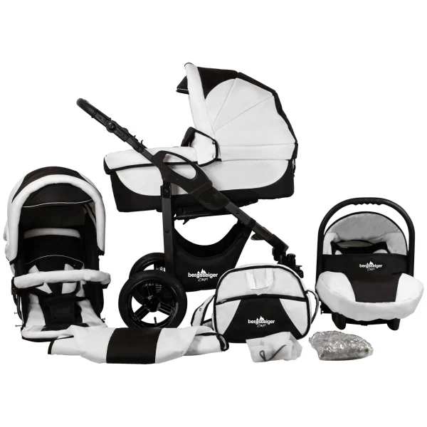 Bergsteiger 10tlg. Set: Kombi Kinderwagen “Capri” In Schwarz/Weiß 1