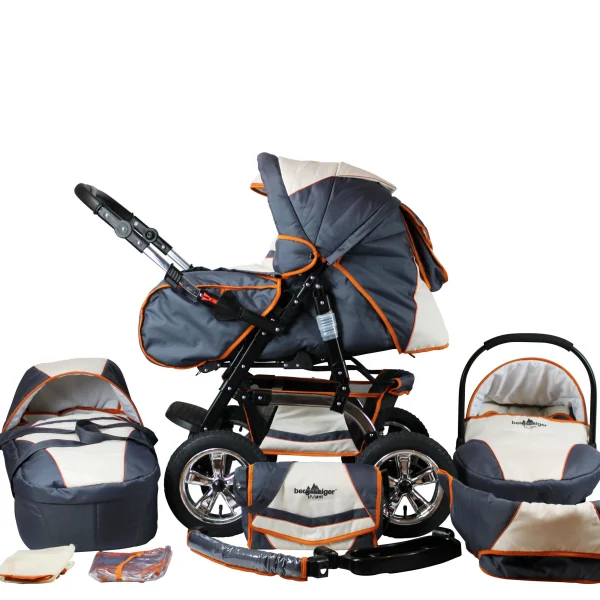 Bergsteiger 10tlg. Set: Kombi Kinderwagen “Milano” In Grau/Beige 1