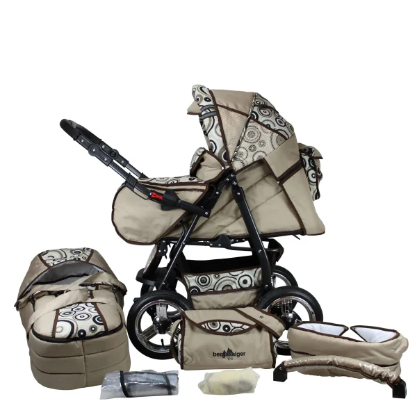 Bergsteiger 10tlg. Set: Kombi Kinderwagen “Rio” In Beige/Gemustert 1