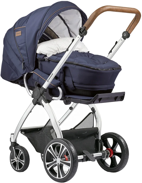 GESSLEIN Kombi Kinderwagen FX4 Classic Inkl. C4 Wanne, Gestell Elox/tabak, Blau 1