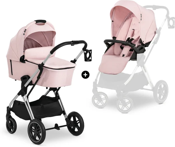 HAUCK 2in1 Kombi Kinderwagen Vision X Set Silver, Melange Rose 1