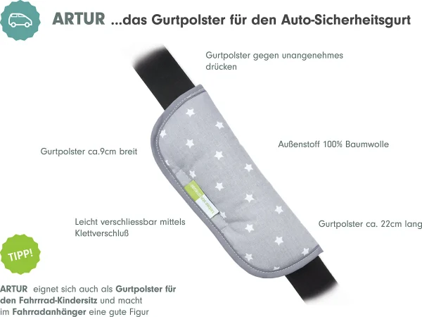 Liebes Von Priebes ARTUR Gurtpolster Für Autogurte – Stars, Grau 3