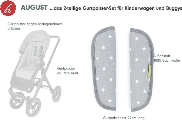 Liebes Von Priebes AUGUST Gurtpolster-Set Für Kinderwagen Und Buggys – Stars, Grau, 2-tlg. 4