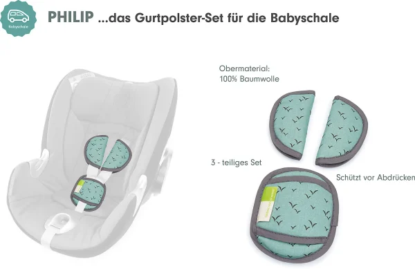 Liebes Von Priebes PHILIP Gurtpolster-Set Für Babyschalen – Heide, Grün, 3-tlg. 4