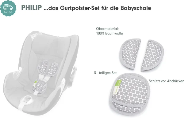 Liebes Von Priebes PHILIP Gurtpolster-Set Für Babyschalen – Prisma, Grau, 3-tlg. 4