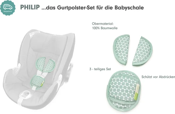 Liebes Von Priebes PHILIP Gurtpolster-Set Für Babyschalen – Prisma, Mint, 3-tlg. 4